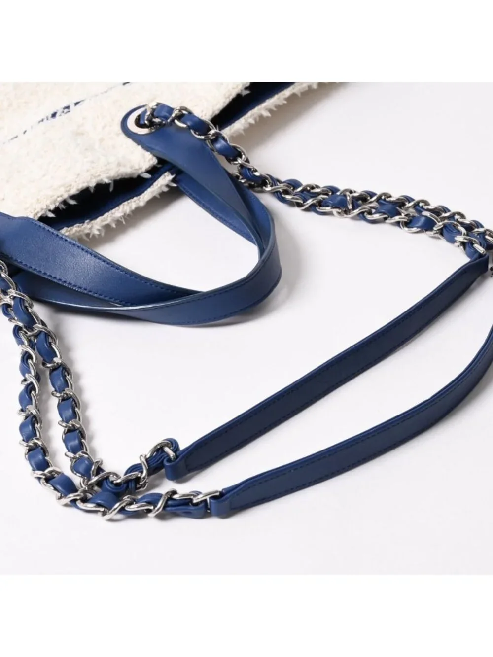 Chanel Tote Bag Pile Large Shopping White Blue